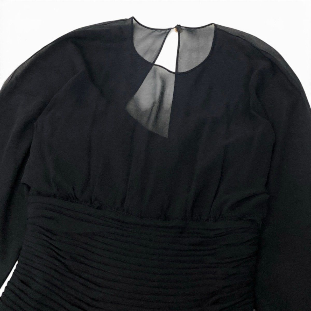Chanel Dress Vintage Gold Button Chiffon Black Silk 38 — view 4