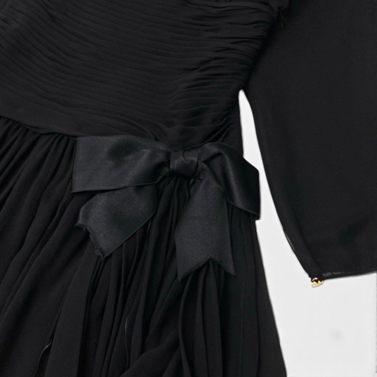 Chanel Dress Vintage Gold Button Chiffon Black Silk 38 — view 8