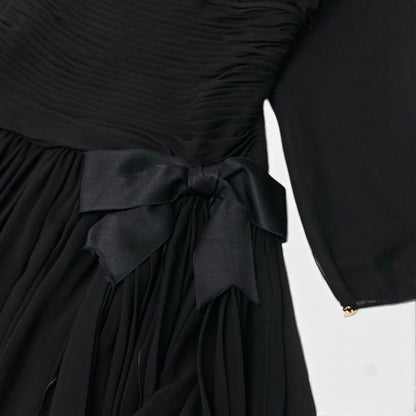 Chanel Dress Vintage Gold Button Chiffon Black Silk 38 — view 8