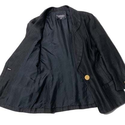 Chanel Boutique Tailored Jacket Gold Button Lining CC Logo Black — view 4