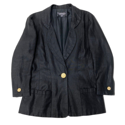 Chanel Boutique Tailored Jacket Gold Button Lining CC Logo Black — view 2