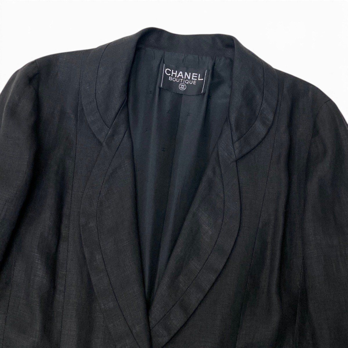 Chanel Boutique Tailored Jacket Gold Button Lining CC Logo Black — view 5