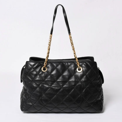 Chanel Chain Tote Bag CC Logo Quilted Leather Black Gold — view 2