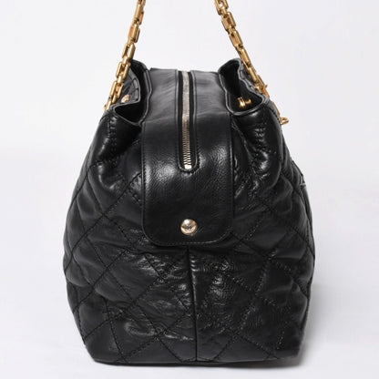 Chanel Chain Tote Bag CC Logo Quilted Leather Black Gold — view 4