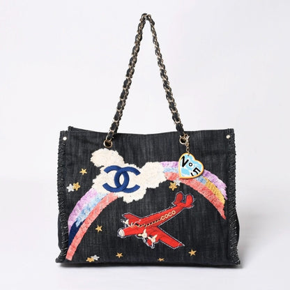 Chanel Chain Tote Bag Night Flight Embroidery CC Logo Denim