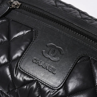 Chanel Coco Cocoon Clutch Black Nylon Calfskin Makeup Pouch Silver — view 5
