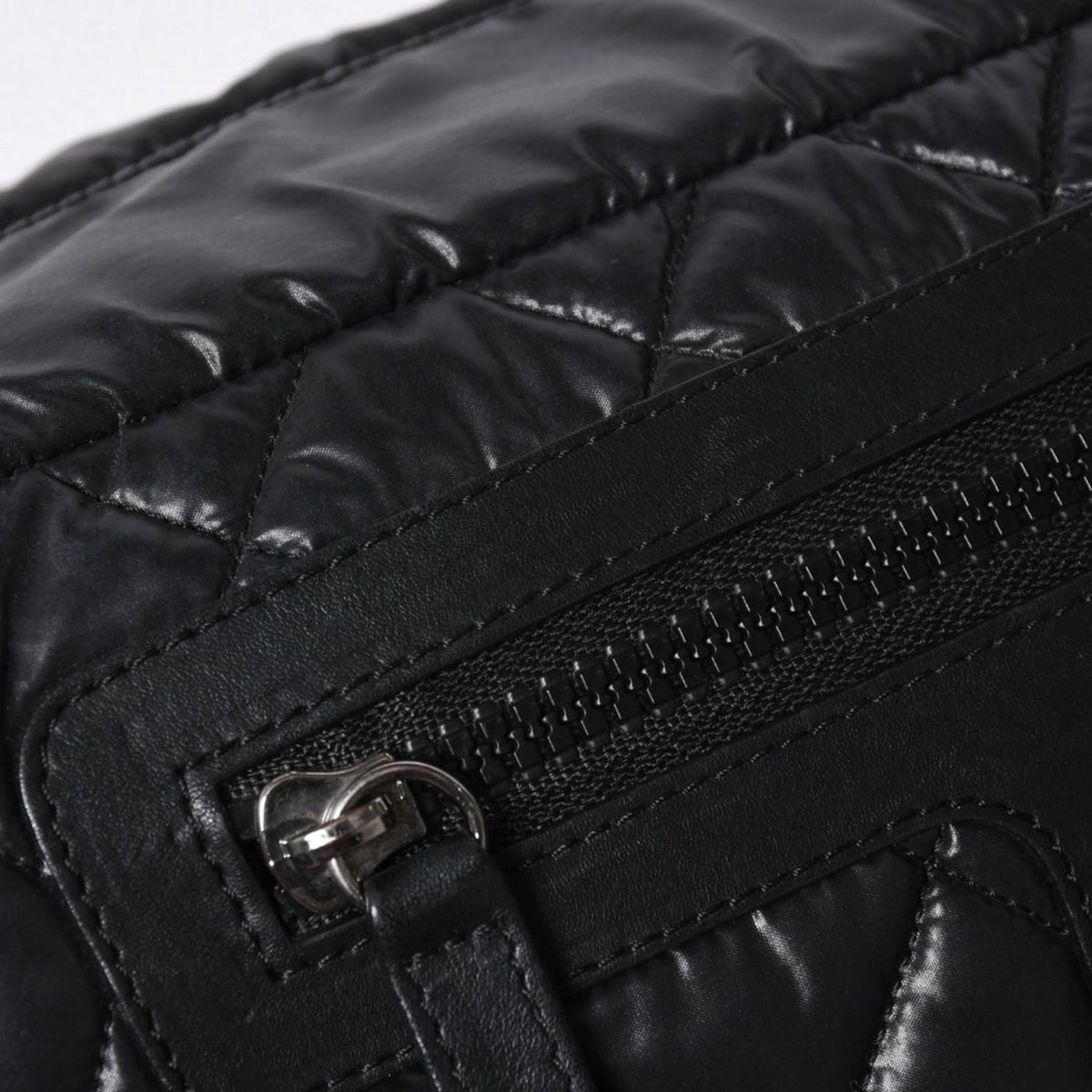Chanel Coco Cocoon Clutch Black Nylon Calfskin Makeup Pouch Silver — view 8