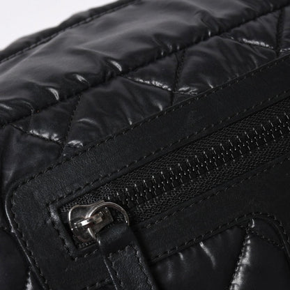 Chanel Coco Cocoon Clutch Black Nylon Calfskin Makeup Pouch Silver — view 8
