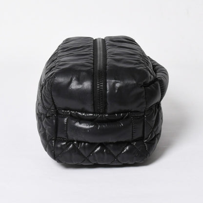 Chanel Coco Cocoon Clutch Black Nylon Calfskin Makeup Pouch Silver — view 4