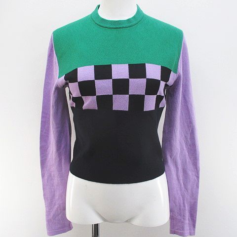 Versace Gianni Long Sleeve Color Block Checker Knit Sweater Short Length 40
