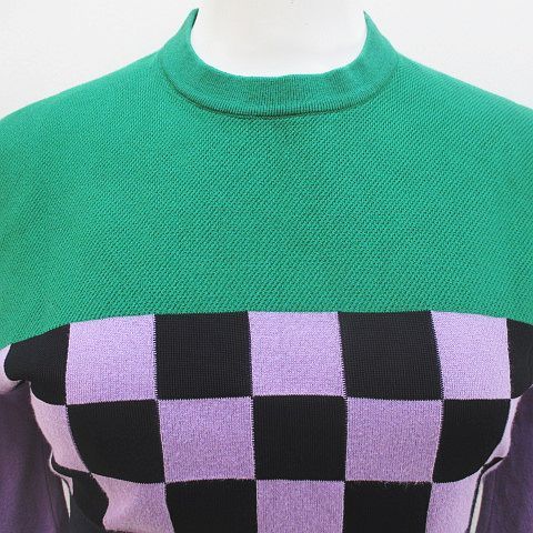 Versace Gianni Long Sleeve Color Block Checker Knit Sweater Short Length 40 — view 7