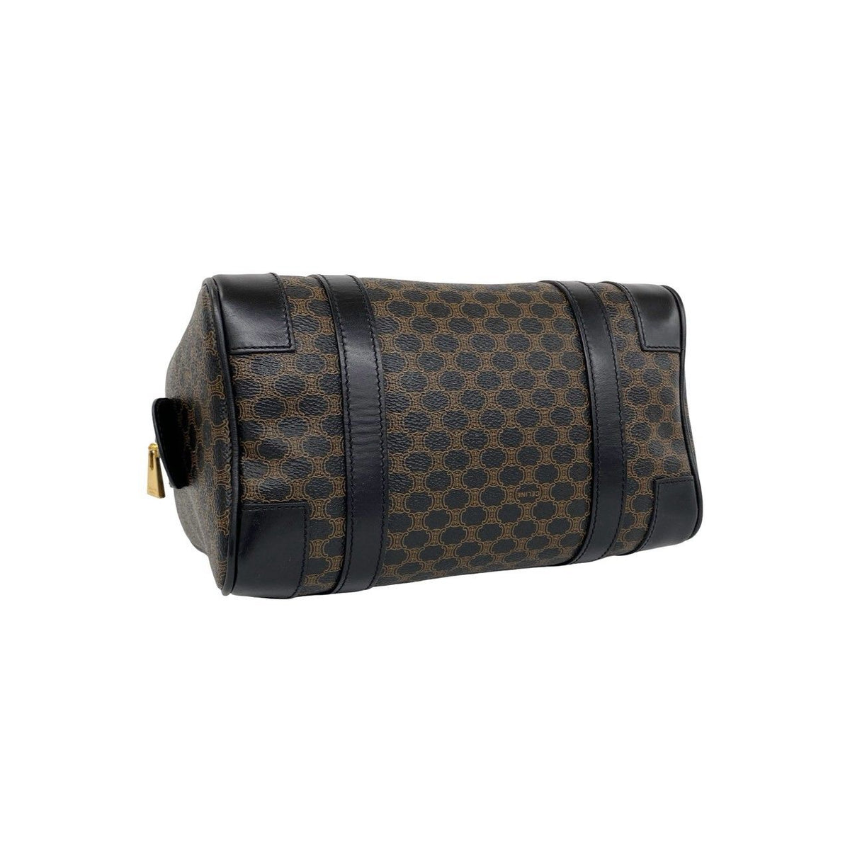 Celine Vintage Macadam Blason Logo Pattern Leather Mini Boston Bag Black Brown — view 7
