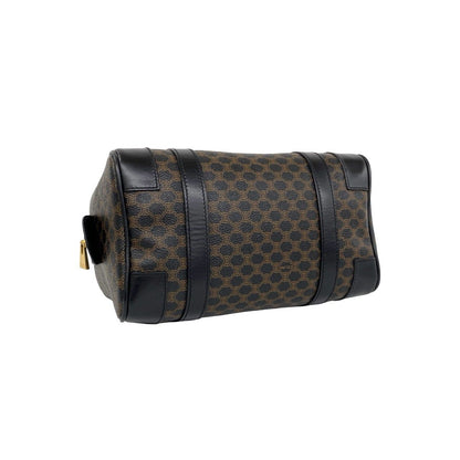 Celine Vintage Macadam Blason Logo Pattern Leather Mini Boston Bag Black Brown — view 7