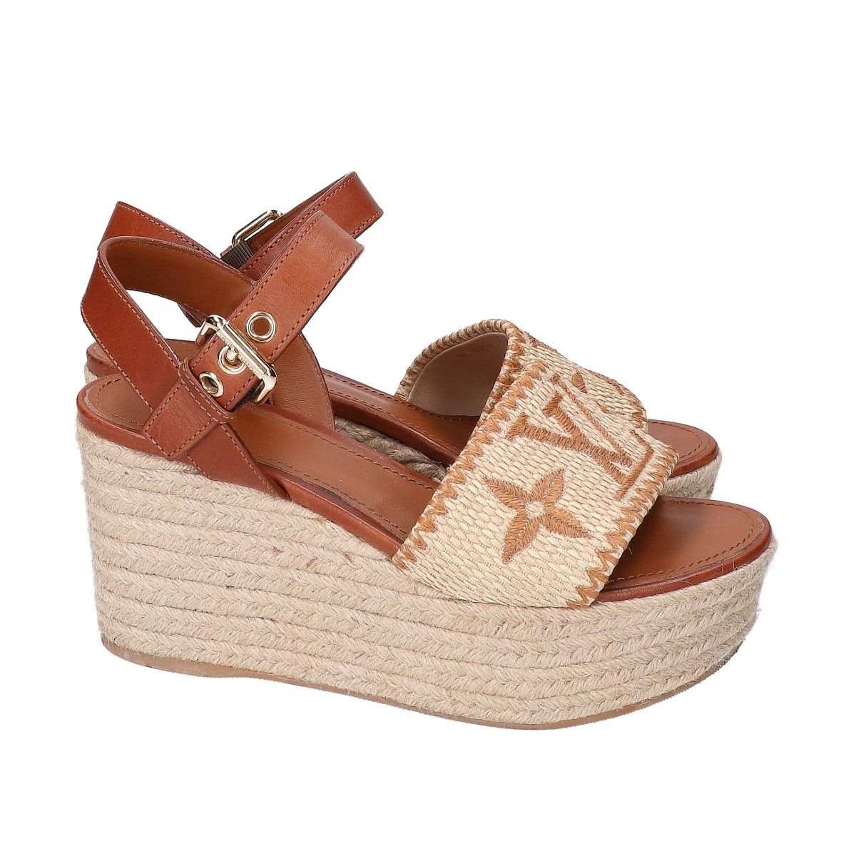 Louis Vuitton Monogram Jacquard Boundary Line Straw Jute Platform Wedge Sole — view 4