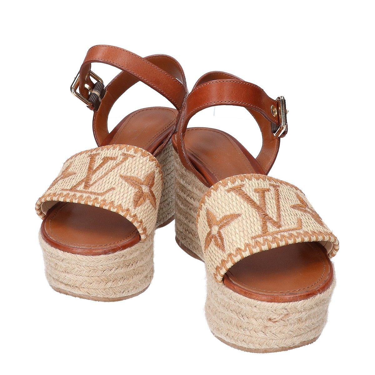 Louis Vuitton Monogram Jacquard Boundary Line Straw Jute Platform Wedge Sole