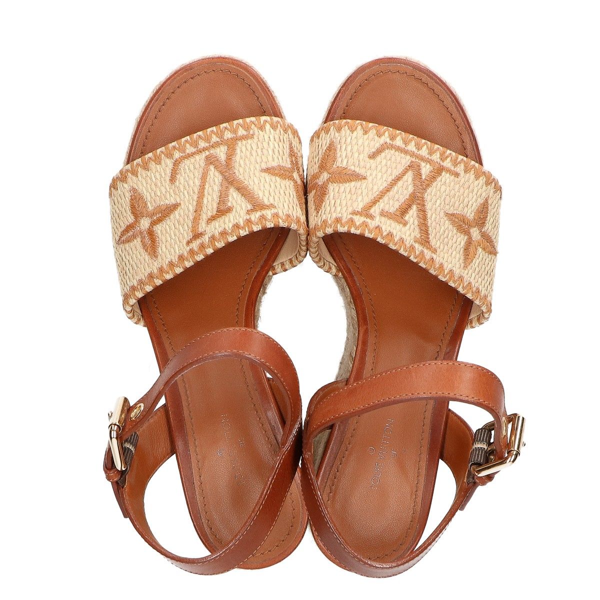 Louis Vuitton Monogram Jacquard Boundary Line Straw Jute Platform Wedge Sole — view 5