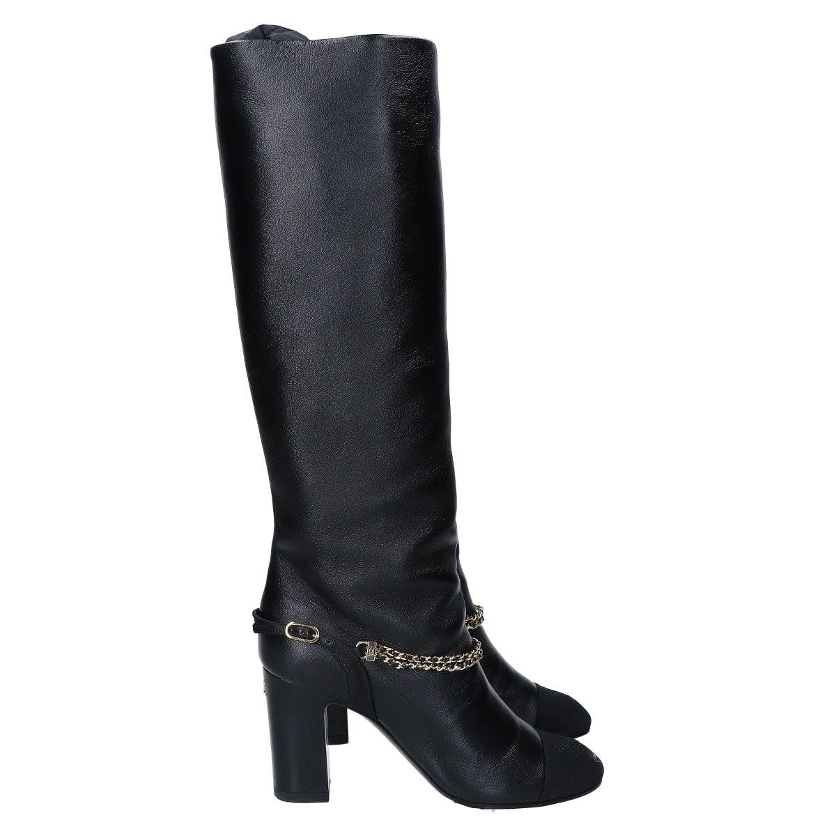 Chanel 23A CC Logo to Chain Chunky Heel Leather Long Boots — view 4