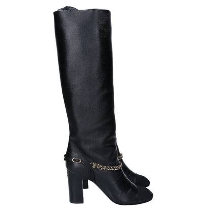 Chanel 23A CC Logo to Chain Chunky Heel Leather Long Boots — view 4