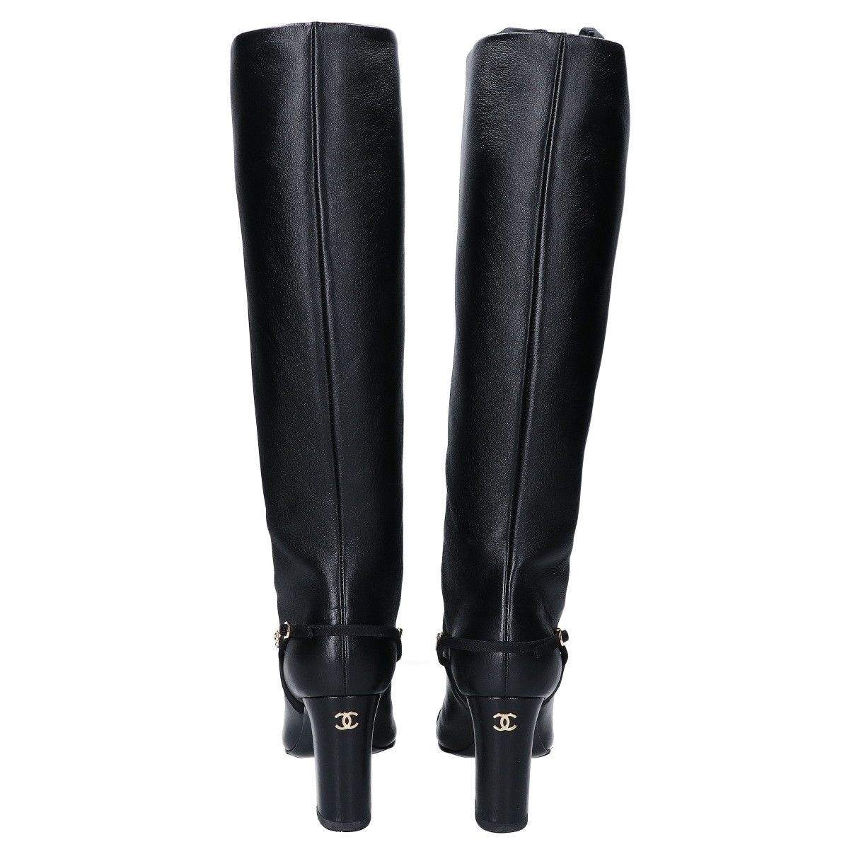 Chanel 23A CC Logo to Chain Chunky Heel Leather Long Boots — view 3