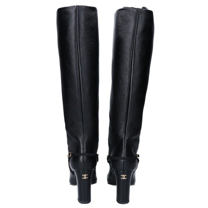 Chanel 23A CC Logo to Chain Chunky Heel Leather Long Boots — view 3