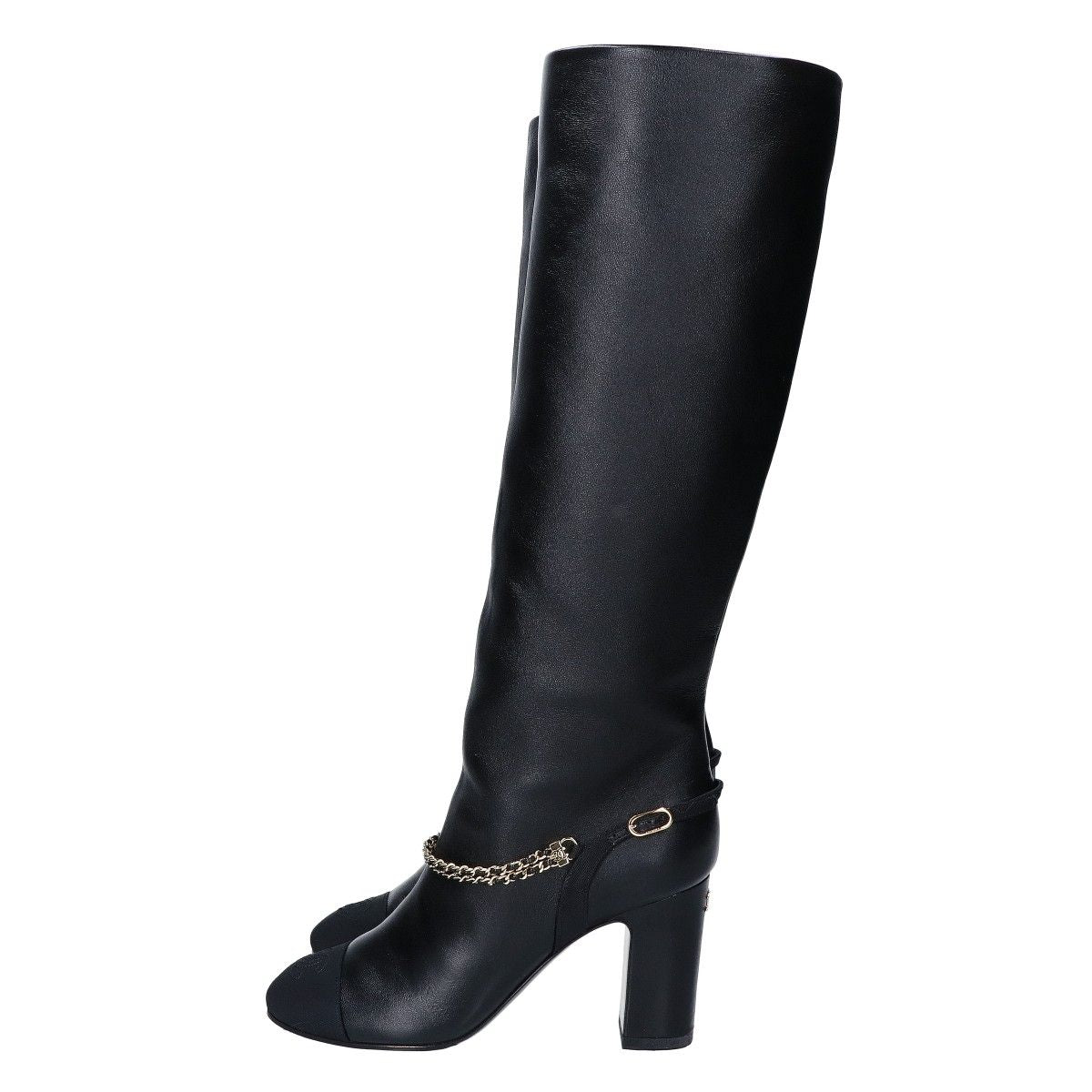 Chanel 23A CC Logo to Chain Chunky Heel Leather Long Boots — view 2