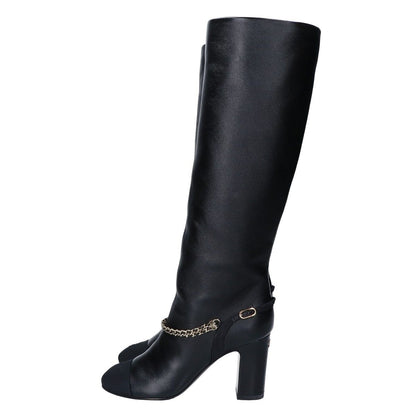 Chanel 23A CC Logo to Chain Chunky Heel Leather Long Boots — view 2