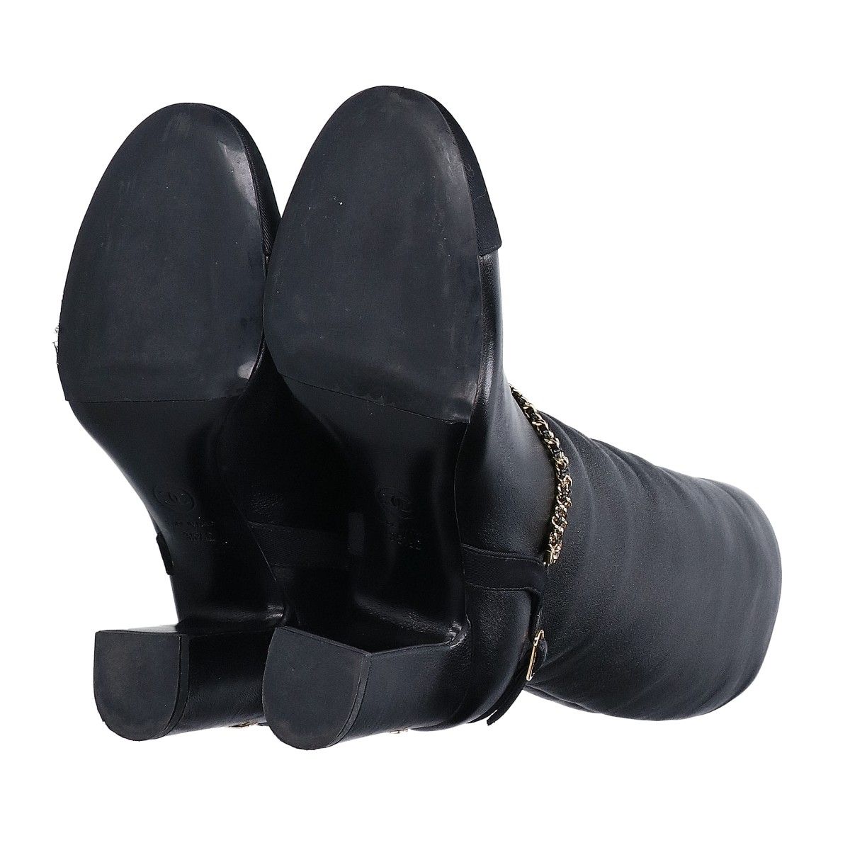 Chanel 23A CC Logo to Chain Chunky Heel Leather Long Boots — view 6