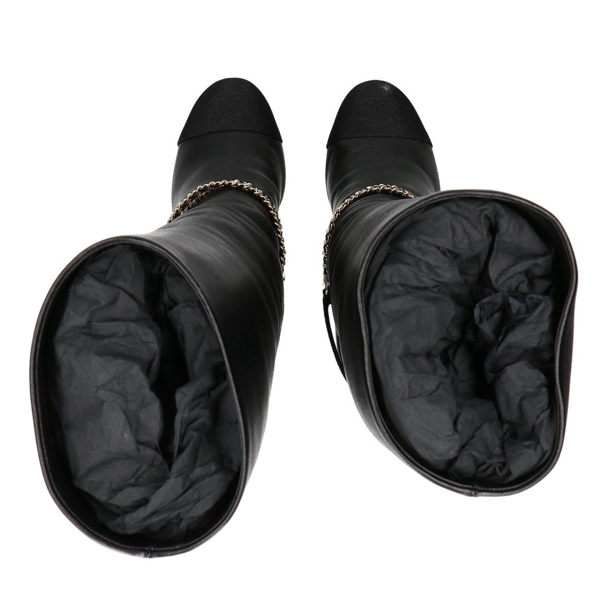 Chanel 23A CC Logo to Chain Chunky Heel Leather Long Boots — view 5