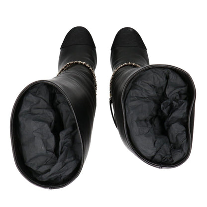Chanel 23A CC Logo to Chain Chunky Heel Leather Long Boots — view 5