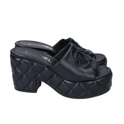 Chanel CC Logo Quilted Platform Sandals 37C — view 4