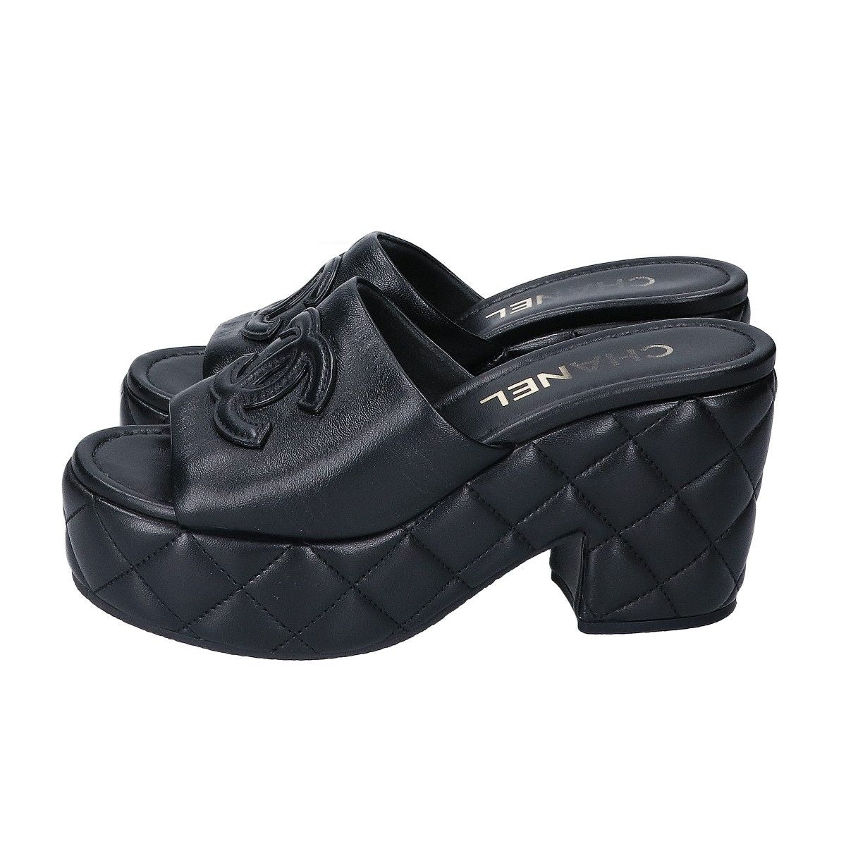 Chanel CC Logo Quilted Platform Sandals 37C — view 2