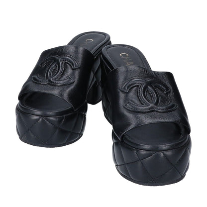 Chanel CC Logo Quilted Platform Sandals 37C