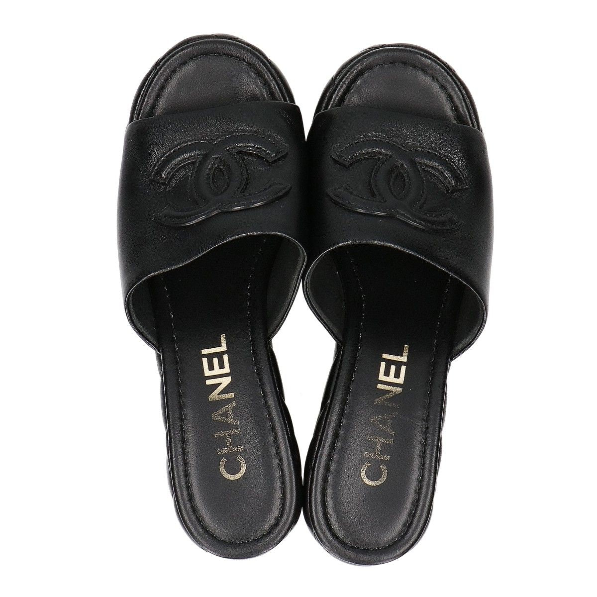 Chanel CC Logo Quilted Platform Sandals 37C — view 5