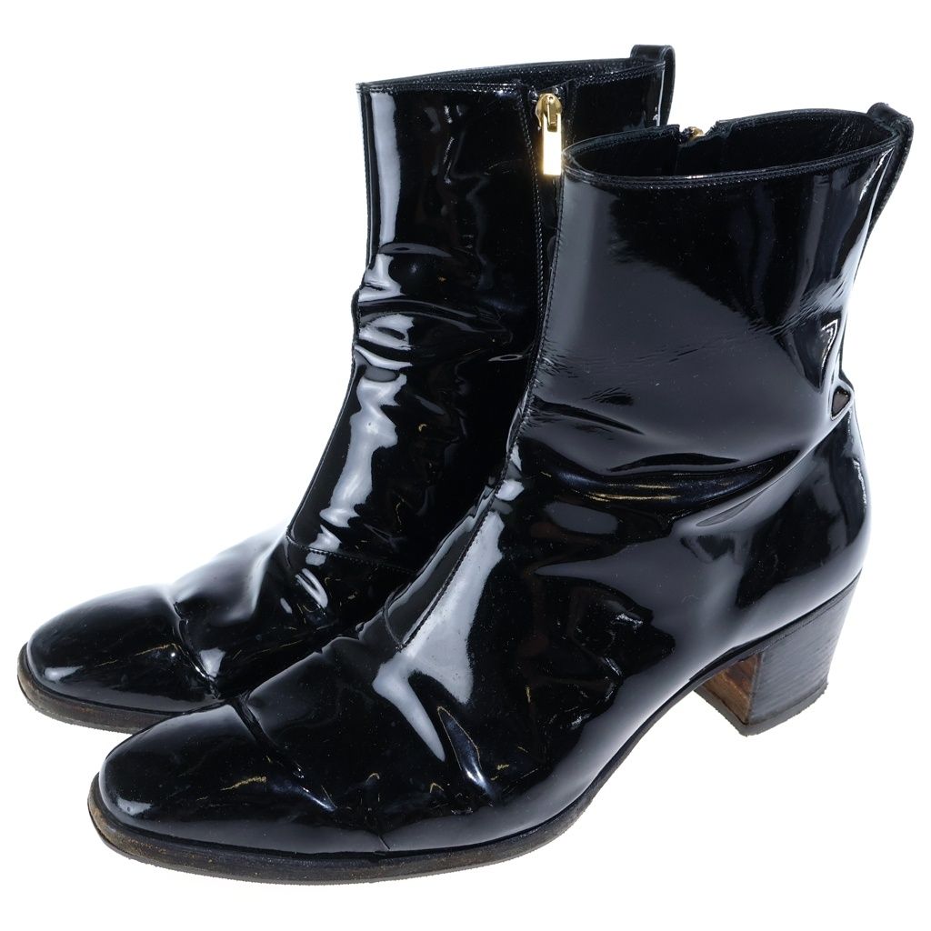 Saint Laurent Rive Gauche Johnny Patent Leather Heels Boots Black — view 2