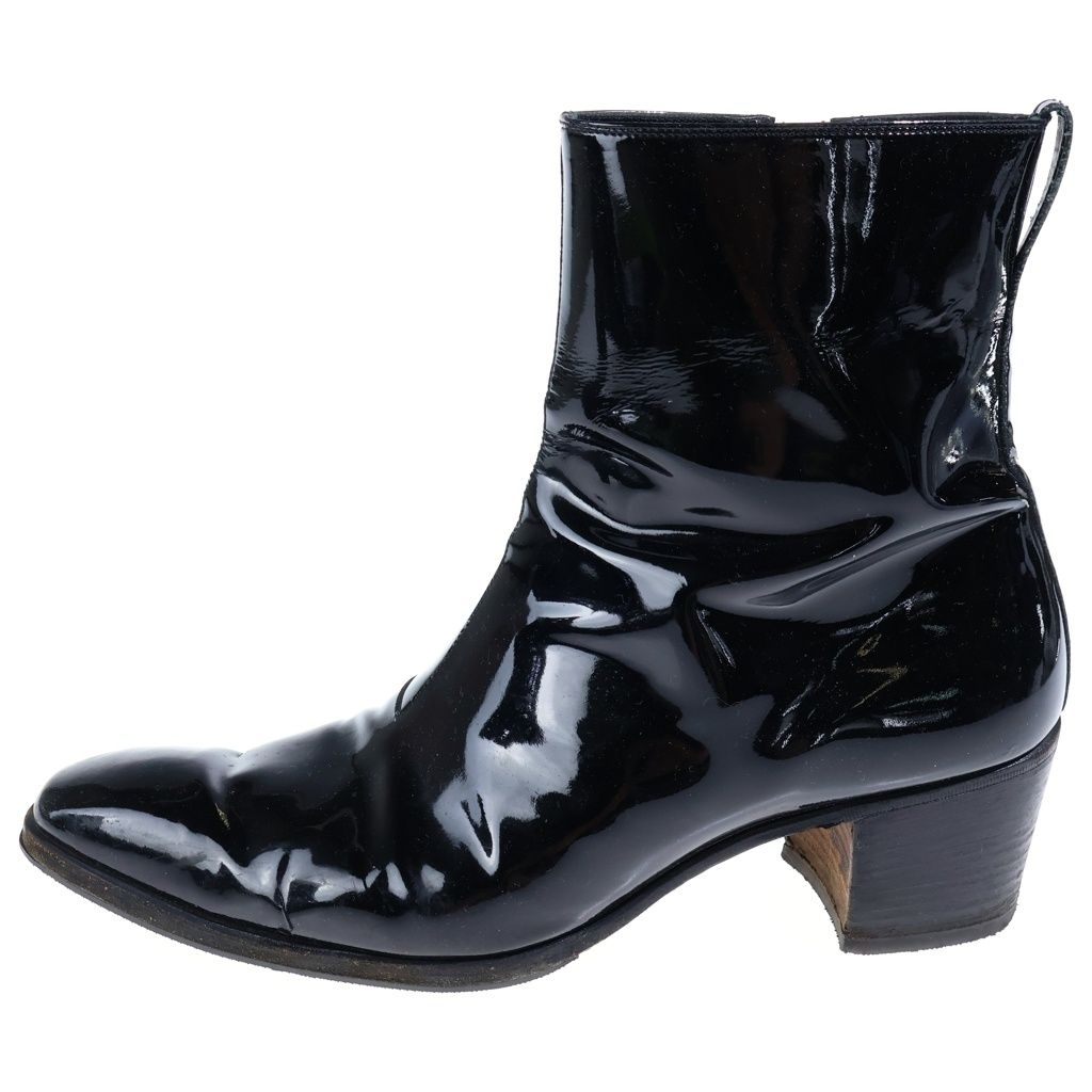 Saint Laurent Rive Gauche Johnny Patent Leather Heels Boots Black