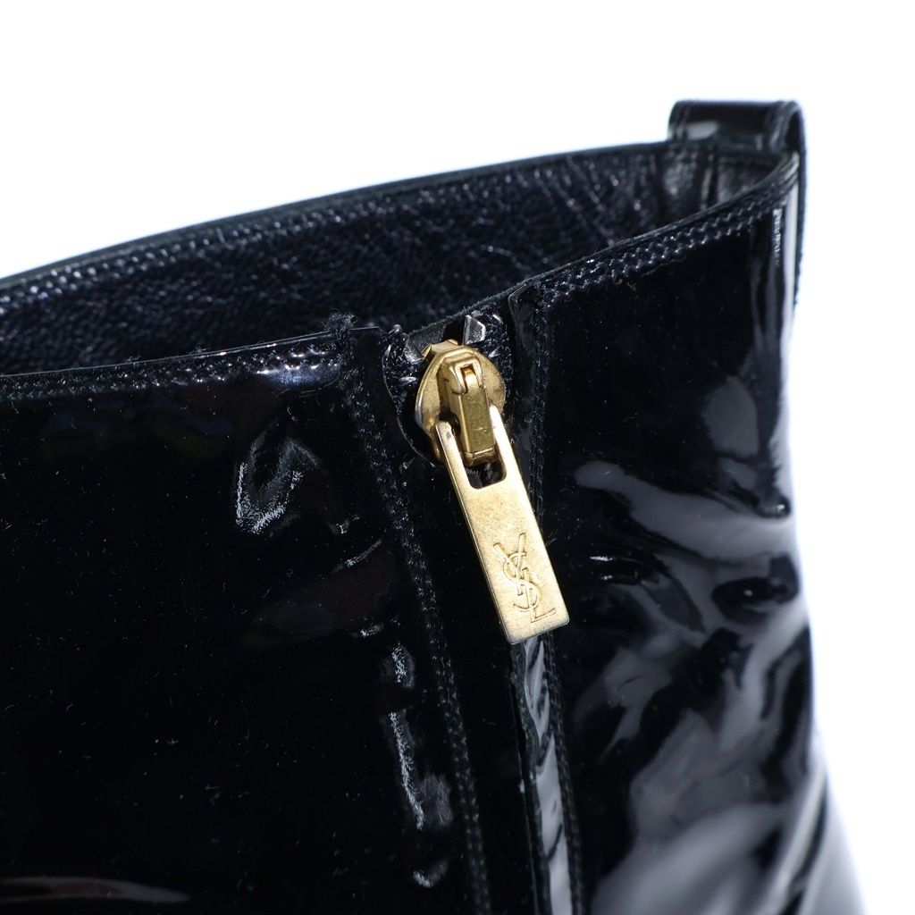 Saint Laurent Rive Gauche Johnny Patent Leather Heels Boots Black — view 6