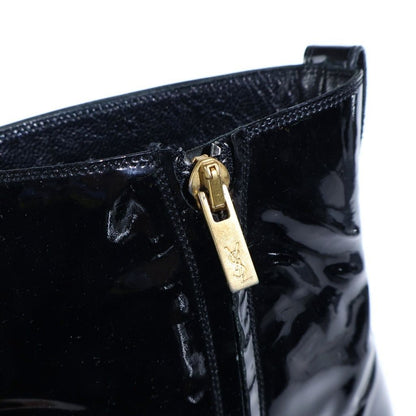 Saint Laurent Rive Gauche Johnny Patent Leather Heels Boots Black — view 6