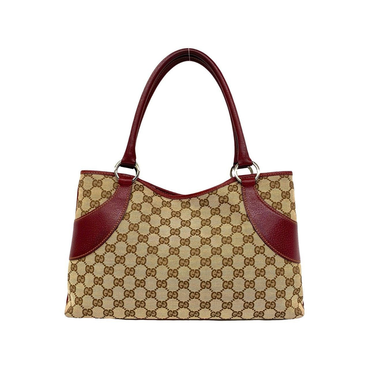 Gucci GG Logo Pattern Canvas Leather Tote Shoulder Bag Brown — view 3