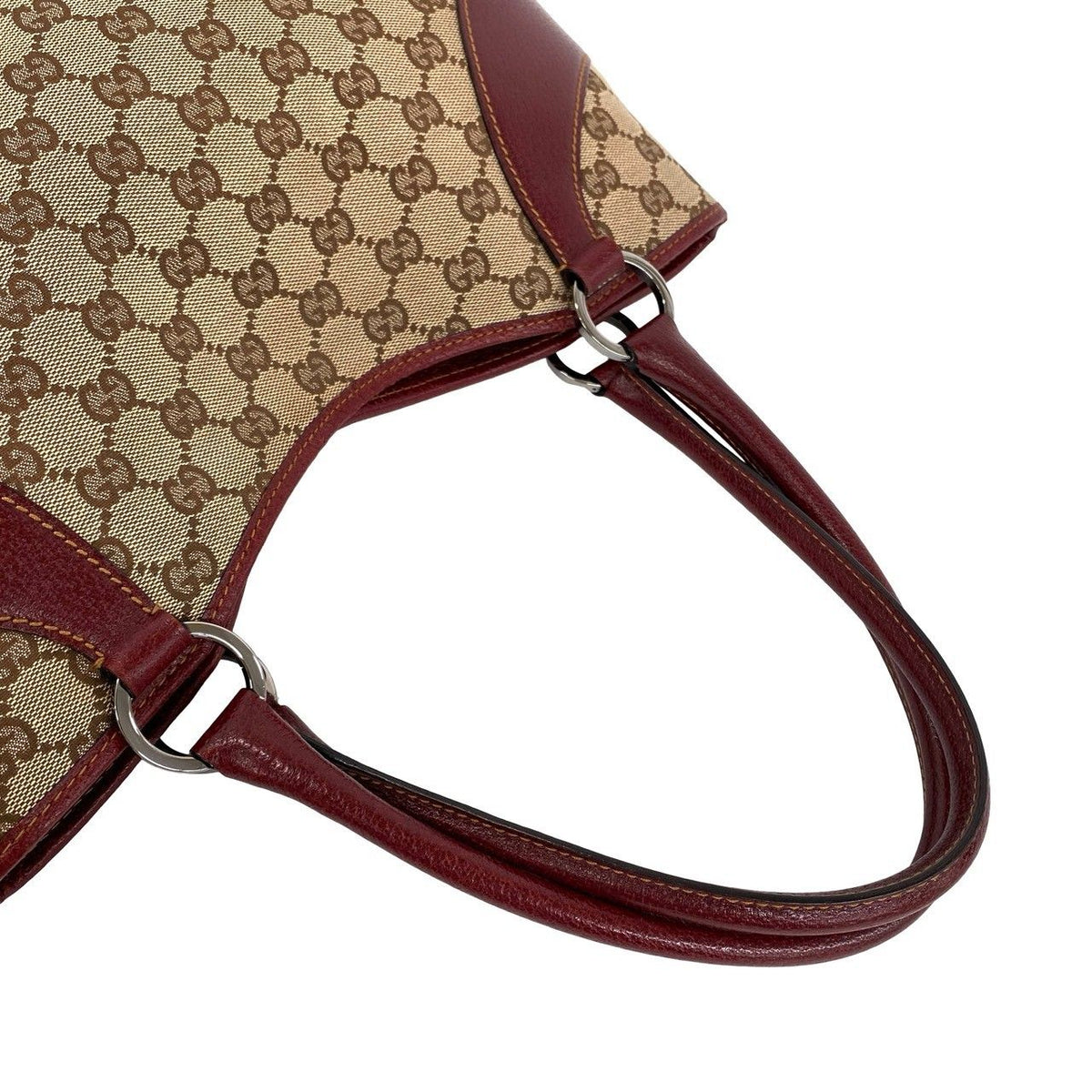 Gucci GG Logo Pattern Canvas Leather Tote Shoulder Bag Brown — view 4