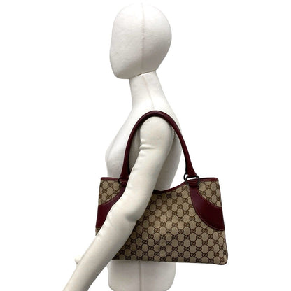 Gucci GG Logo Pattern Canvas Leather Tote Shoulder Bag Brown — view 2