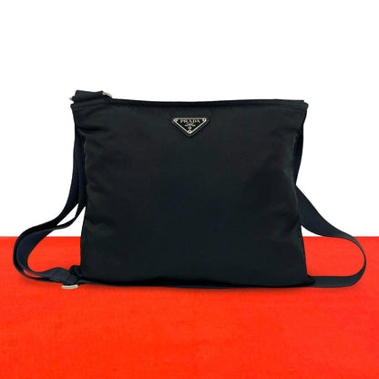 Prada Tessuto Pocono Nylon Shoulder Bag Pochette Crossbody Black