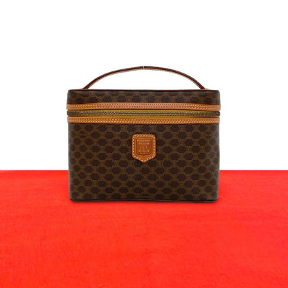 Celine Vintage Macadam Blason Pattern Triomphe Leather Handbag Vanity Bag Brown