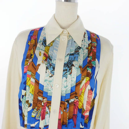 Hermes Vintage Prayer in the Wind Pleated Silk Shirt Blouse Sellier Buttons — view 3