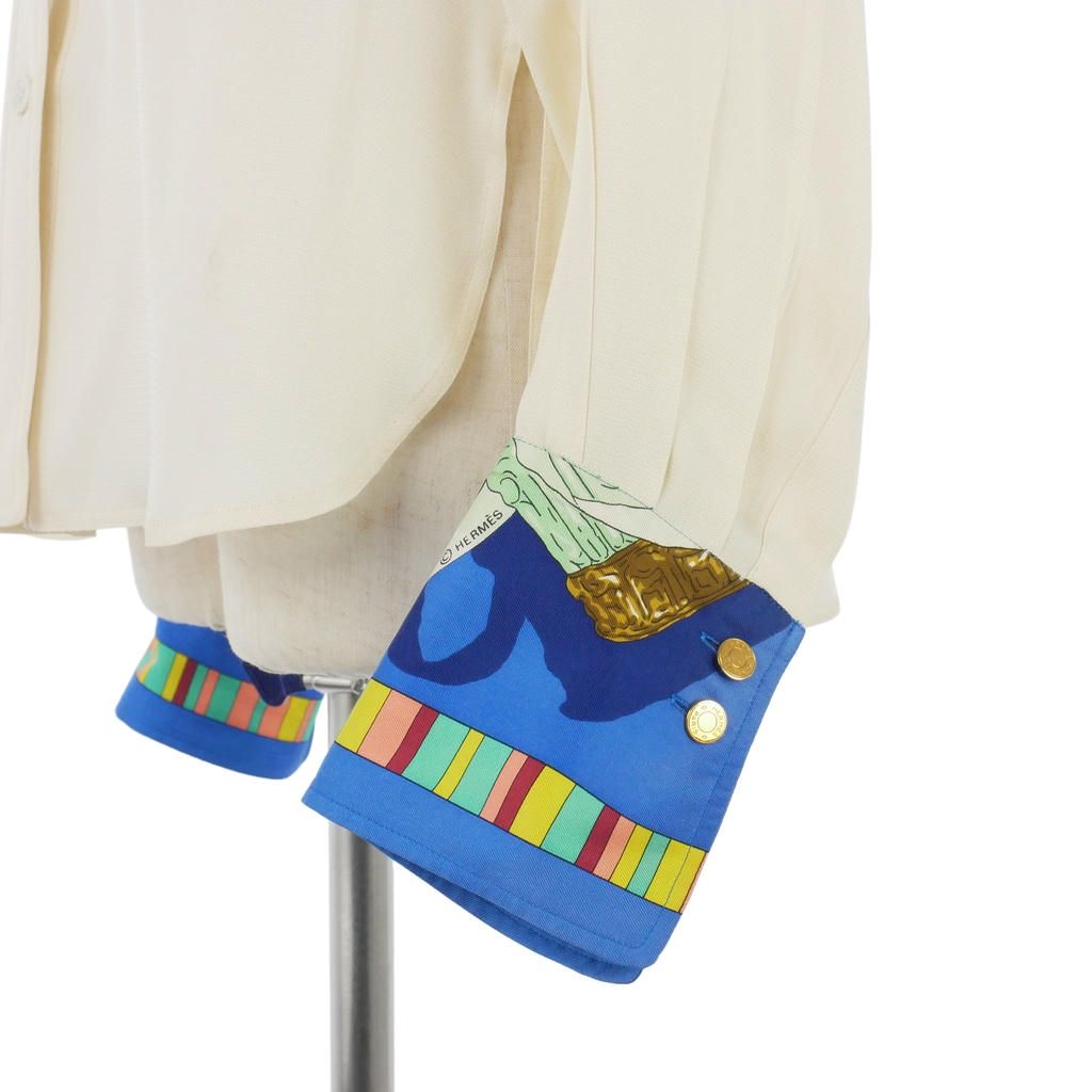 Hermes Vintage Prayer in the Wind Pleated Silk Shirt Blouse Sellier Buttons — view 5