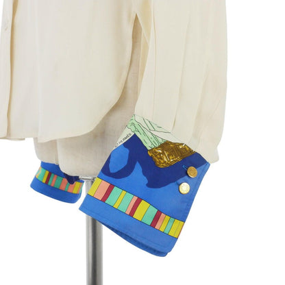Hermes Vintage Prayer in the Wind Pleated Silk Shirt Blouse Sellier Buttons — view 5