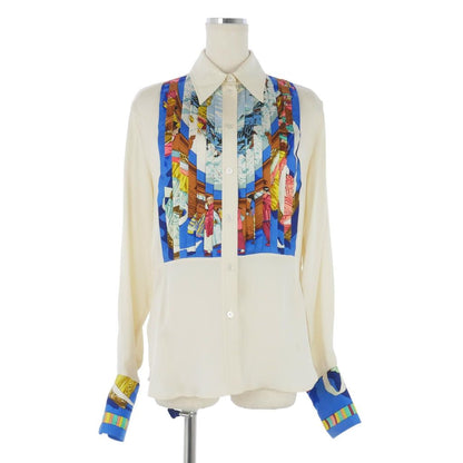 Hermes Vintage Prayer in the Wind Pleated Silk Shirt Blouse Sellier Buttons