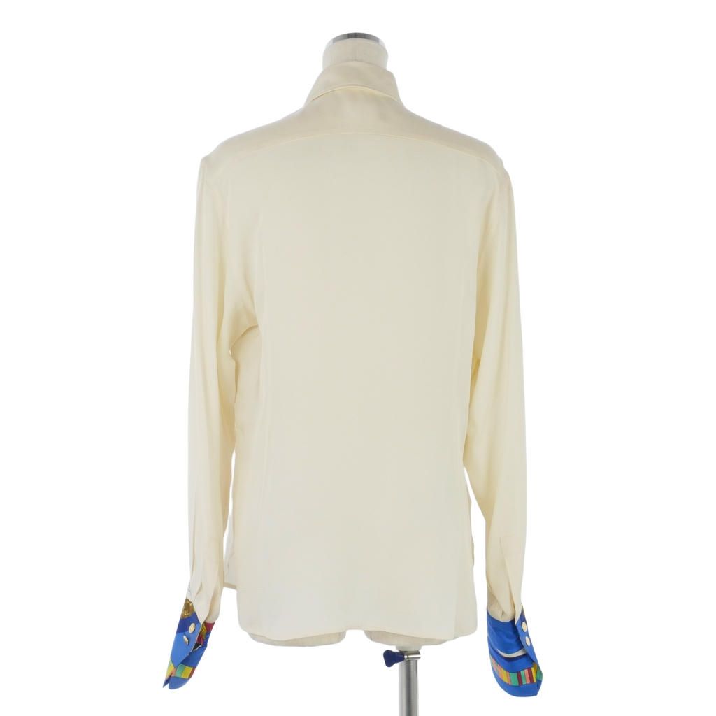 Hermes Vintage Prayer in the Wind Pleated Silk Shirt Blouse Sellier Buttons — view 2