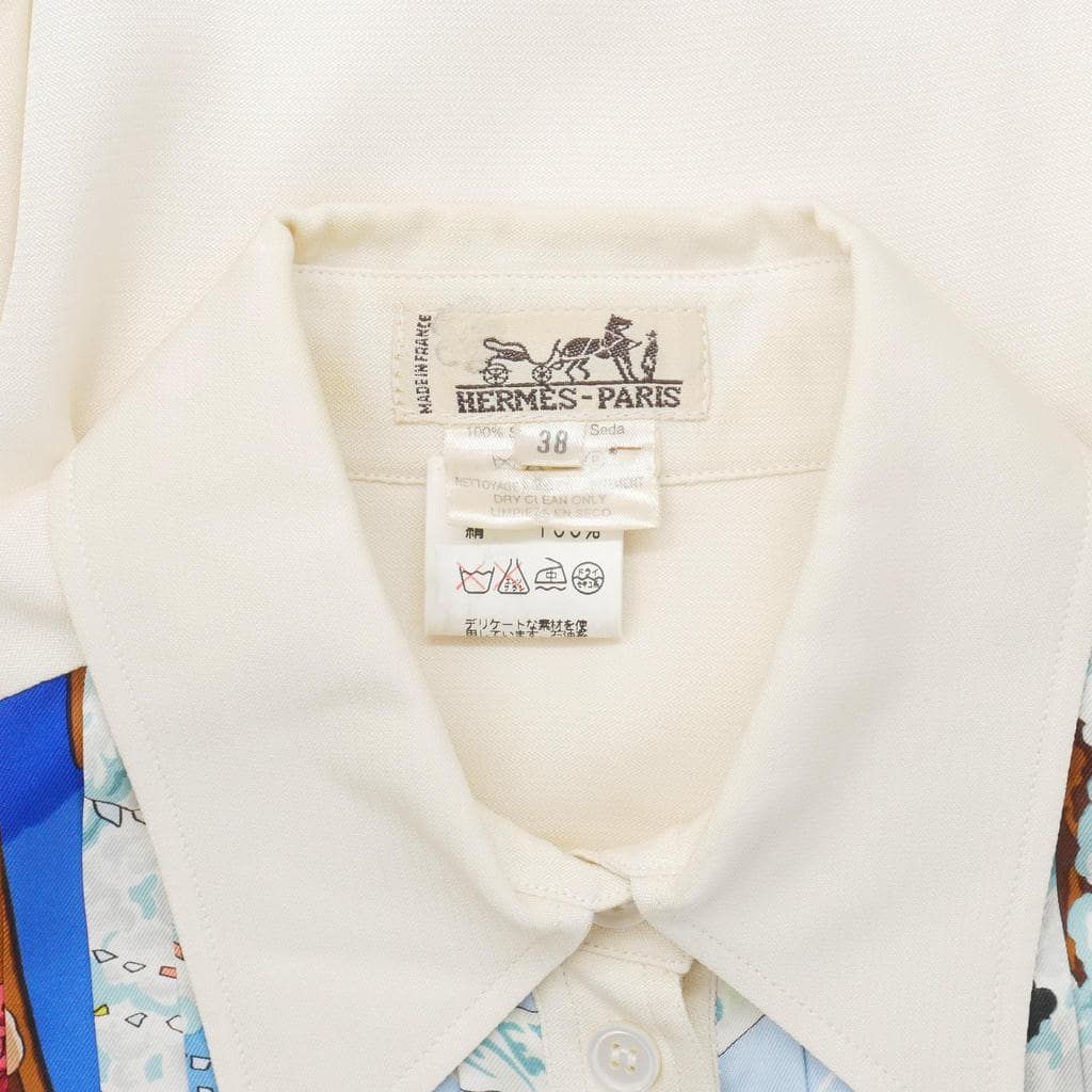 Hermes Vintage Prayer in the Wind Pleated Silk Shirt Blouse Sellier Buttons — view 8