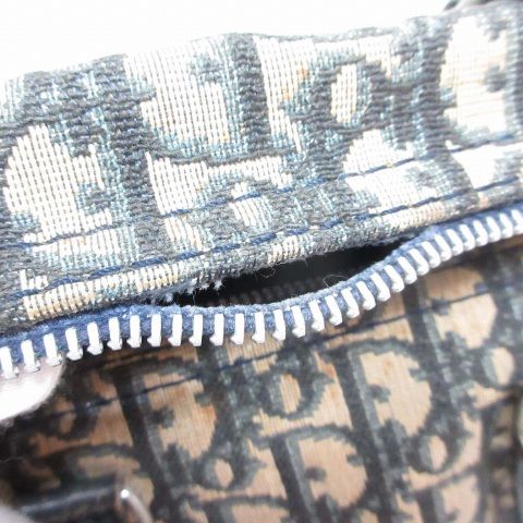 Dior Trotter Mini Boston Hand Bag Canvas Leather Navy Beige Vintage — view 8