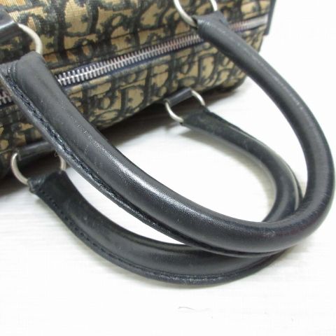 Dior Trotter Mini Boston Hand Bag Canvas Leather Navy Beige Vintage — view 6